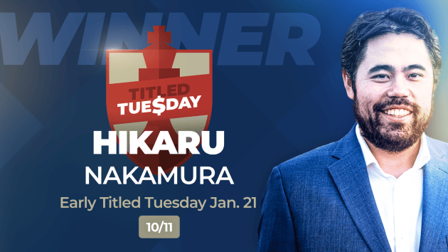 Nearly 1,000 Join Titled Tuesday As Hikaru Wins Again  